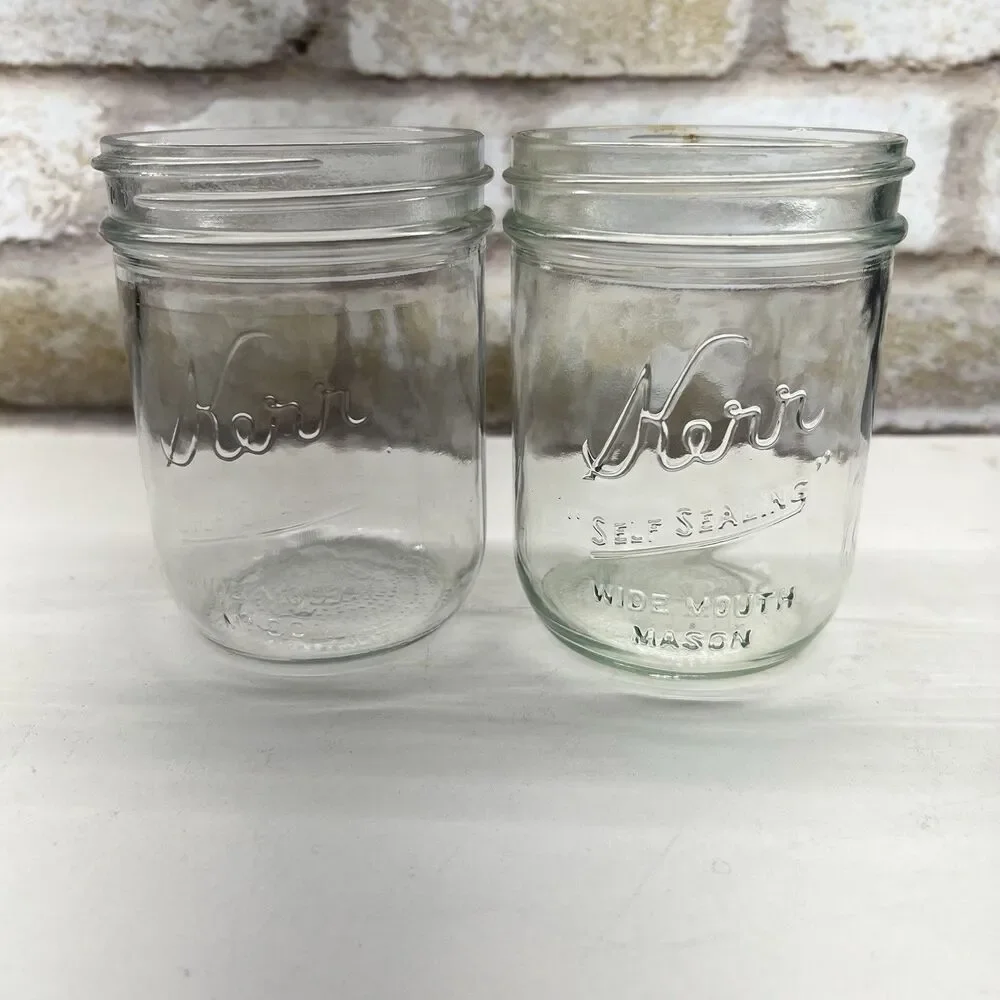 Vintage Kerr Wide Mouth Mason Pint Jars Set of 2-Clear Self Sealing for Canning